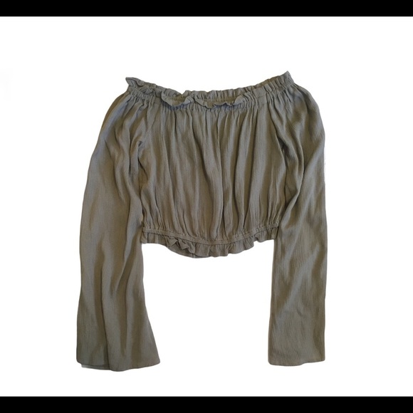 NWT TEN SIXTY SHERMAN NORDSTROM Boho Ruffle Off Shoulder Crop Top Sage Green S - Picture 3 of 9